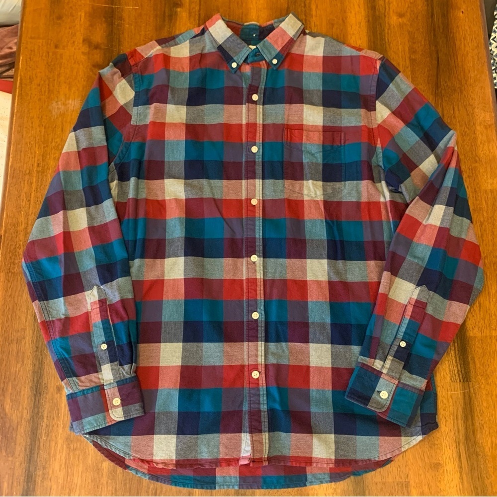 Old Navy Men's XL Multicolor Plaid Button-Down Slim Fit Shirt Flannel Cotton